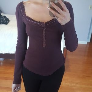 Free people thermal crochet ribbon Henley